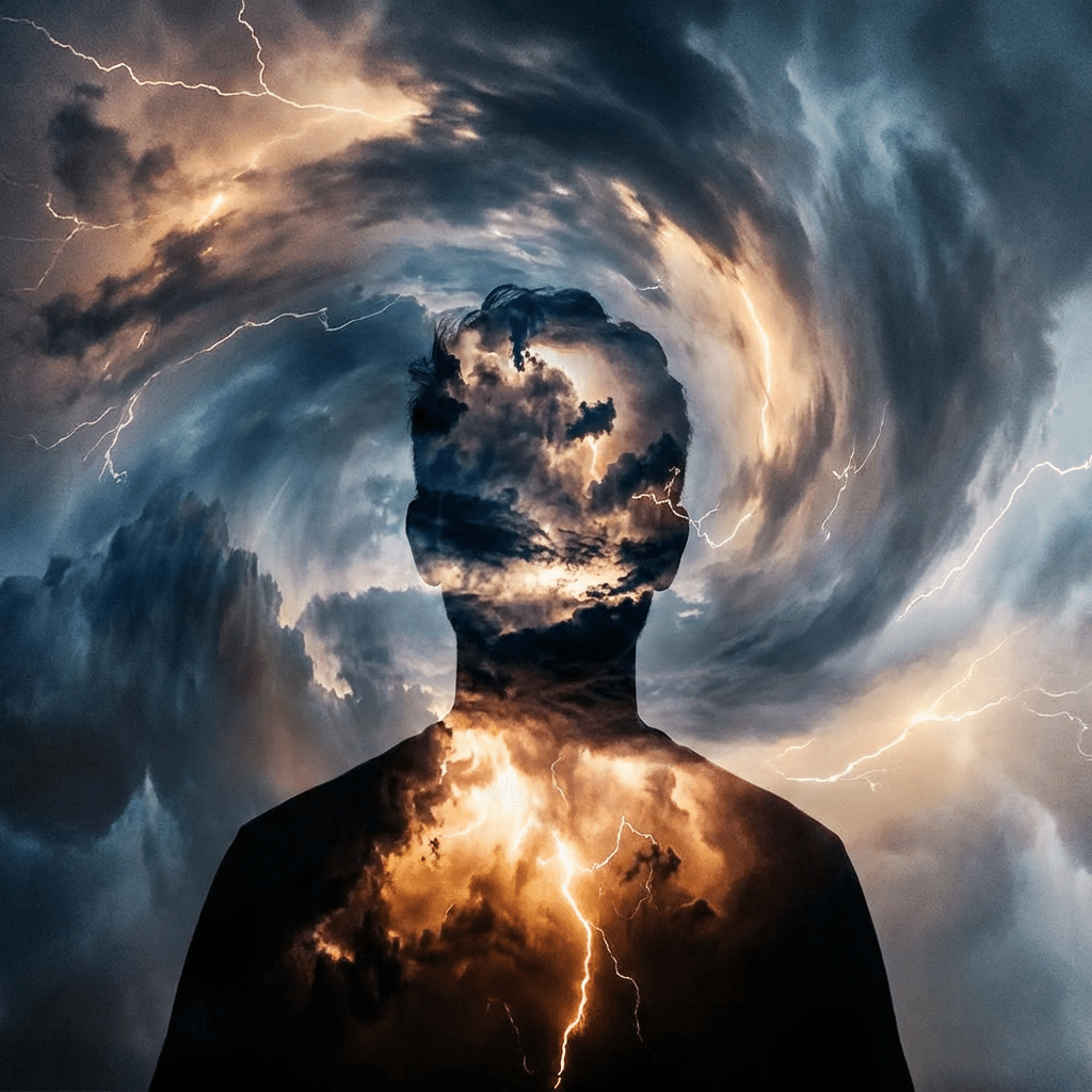 Abstract internal struggles storm silhouette light